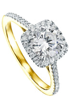 Load image into Gallery viewer, 1.20ct Diamond lab-grown Square Halo Engagement Ring The Cynthia engagement ring is exquisitely crafted in 9 carat gold and set with a sparkling lab grown diamond solitaire centre stone. Framed by a halo of pavé set diamonds and adorned with diamond set shoulders.