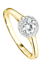 Load image into Gallery viewer, Lab Grown Diamonds Beautifully crafted in 9 carat yellow gold and set with a brilliant lab grown round diamond centre stone framed by a round halo of pavé set diamonds.