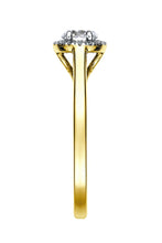 Load image into Gallery viewer, Lab Grown Diamonds Beautifully crafted in 9 carat yellow gold and set with a brilliant lab grown round diamond centre stone framed by a round halo of pavé set diamonds.