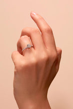 Load image into Gallery viewer, 1ct lab grown diamond in 9 carat white gold featuring a brilliant lab grown diamond centre with pavé set diamond shoulders shown on hand