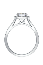 Load image into Gallery viewer, 1.20ct Diamond lab-grown Square Halo Engagement Ring The Cynthia engagement ring is exquisitely crafted in 9 carat white gold and set with a sparkling lab grown diamond solitaire centre stone. Framed by a halo of pavé set diamonds and adorned with diamond set shoulders.