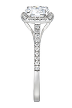 Load image into Gallery viewer, 1.20ct Diamond lab-grown Square Halo Engagement Ring The Cynthia engagement ring is exquisitely crafted in 9 carat white gold and set with a sparkling lab grown diamond solitaire centre stone. Framed by a halo of pavé set diamonds and adorned with diamond set shoulders.