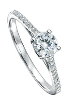 Load image into Gallery viewer, 0.50ct lab grown diamond in 9 white carat gold featuring a brilliant lab grown diamond centre with pavé set diamond shoulders